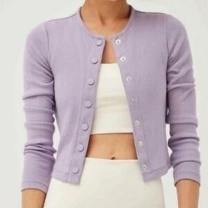 Outdoor Voices Cozy Ribbed Cropped Cardigan in Earl Grey Lavender XS NWT